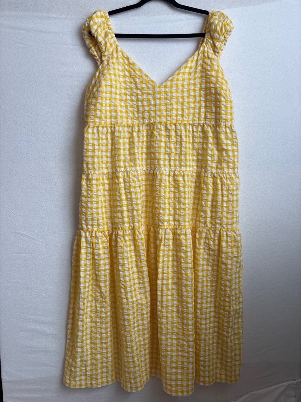 Old Navy Yellow Gingham Seersucker‎ Tiered Maxi Dress XL Petite Cottage